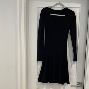 Black V-Neck Long Sleeve Fit-and-Flare Dress